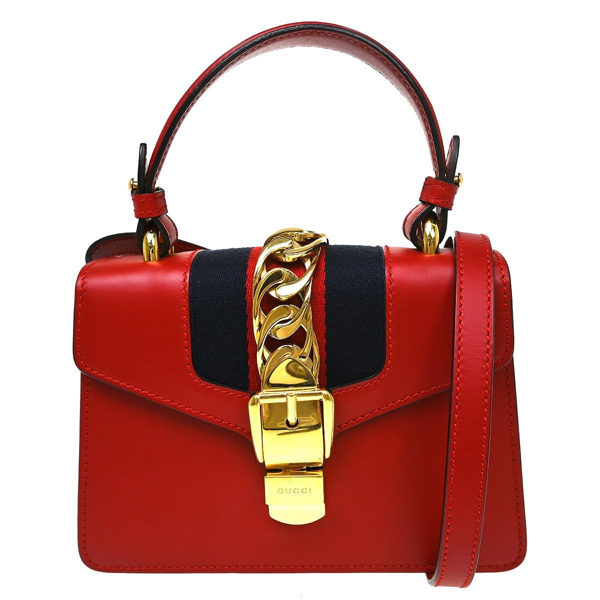 Gucci Sylvie Top Handle Bag Leather Red Leather Shoulder Bag Bag (Authentic Pre-Loved)