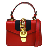 Gucci Sylvie Top Handle Bag Leather Red Leather Shoulder Bag Bag (Authentic Pre-Loved)