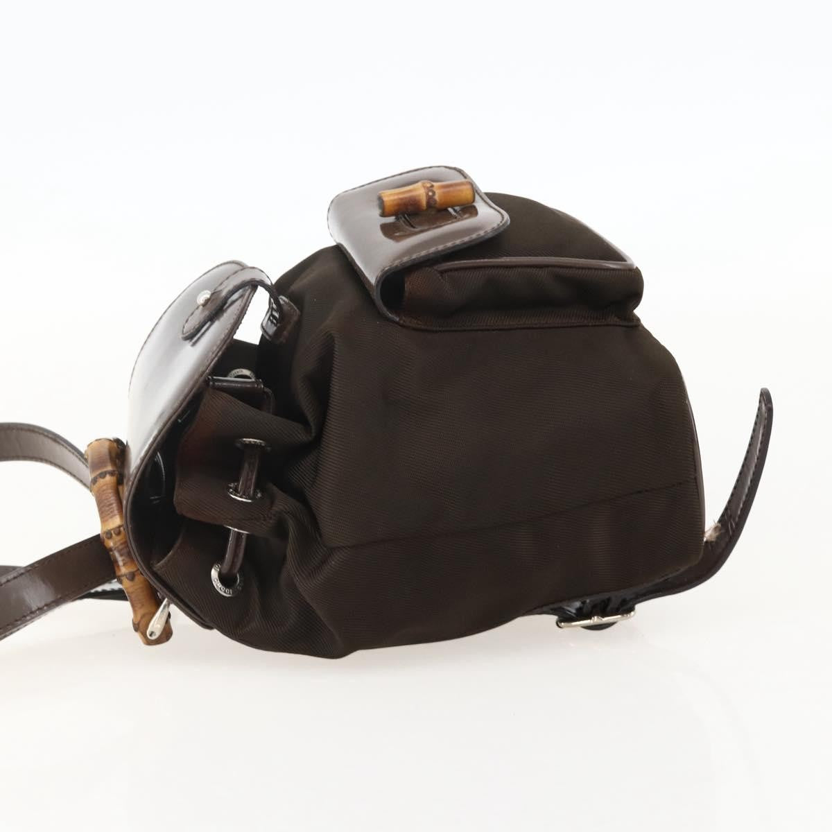 Gucci Vintage Bamboo Backpack Nylon And Patent Leather Brown Nylon Backpack Bag (Authentic Pre-Loved)