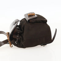 Gucci Vintage Bamboo Backpack Nylon And Patent Leather Brown Nylon Backpack Bag (Authentic Pre-Loved)