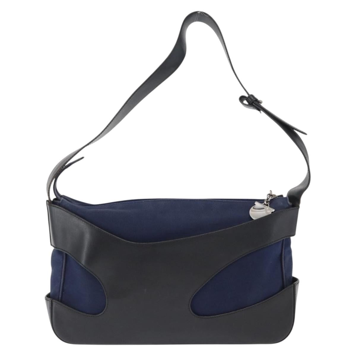 Salvatore Ferragamo Cut Out Shoulder Bag Canvas And Leather Navy Canvas Shoulder Bag Bag (Pre-Loved)