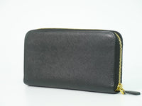 Prada Zip Around Tab Wallet Saffiano Leather Black Leather Wallets Accessory (Authentic Pre-Loved)