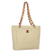 Chanel Vintage Cc Tote Leather Beige Leather Tote Bag Bag (Authentic Pre-Loved)