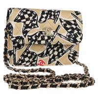 Chanel Flap Card Holder On Chain Quilted Printed Canvas Beige Nylon Shoulder Bag Bag (Authentic Pre-Loved)