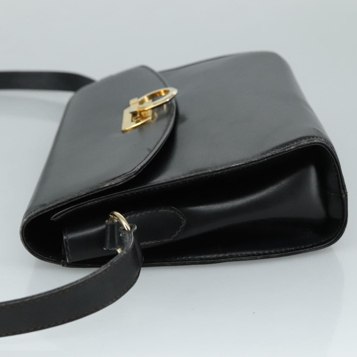 Salvatore Ferragamo Gancini Flap Shoulder Bag Leather Black Leather Shoulder Bag Bag (Authentic Pre-Loved)
