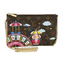 Louis Vuitton Double Zip Pochette Limited Edition Vivienne Xmas Monogram Canvas Brown Canvas Clutche & Pouche Bag (Authentic Pre-Loved)