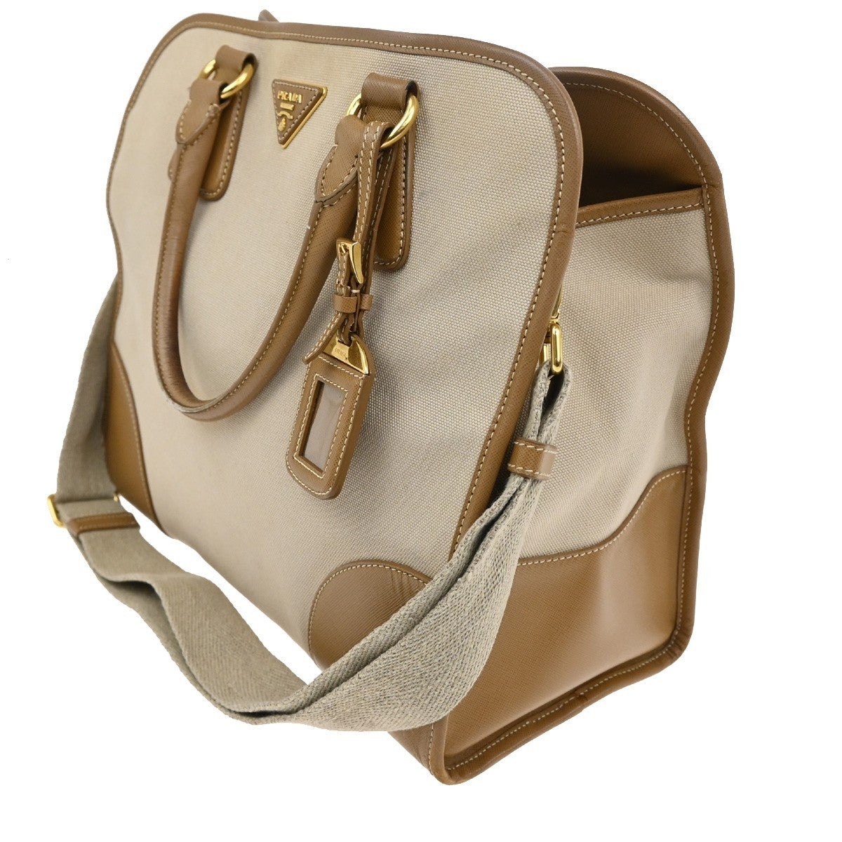 Prada Convertible Tote Canvas And Saffiano Leather Beige Canvas Tote Bag Bag (Authentic Pre-Loved)