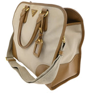 Prada Convertible Tote Canvas And Saffiano Leather Beige Canvas Tote Bag Bag (Authentic Pre-Loved)