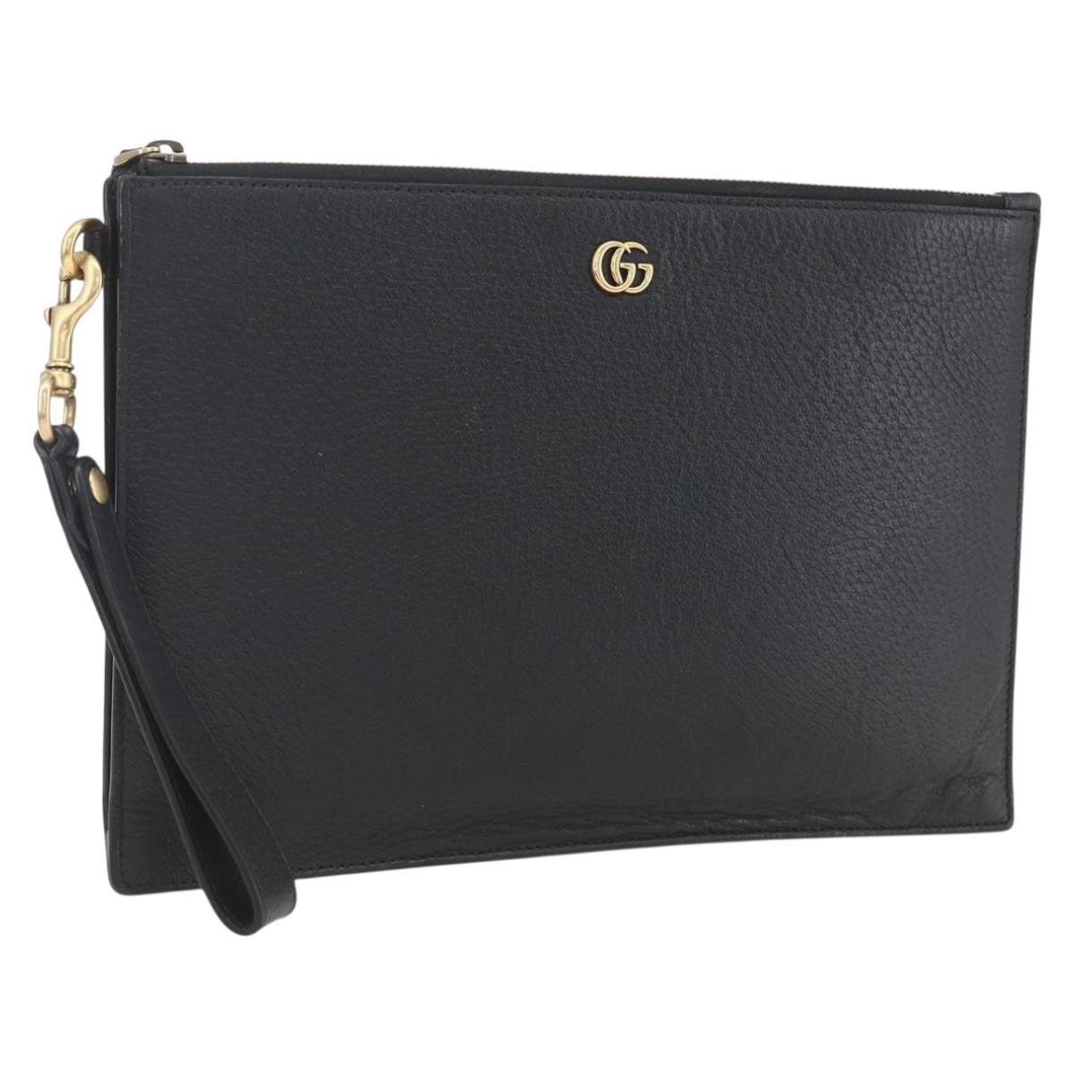 Gucci Gg Marmont Pouch Leather Black Leather Clutche & Pouche Bag (Authentic Pre-Loved)