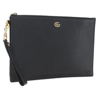 Gucci Gg Marmont Pouch Leather Black Leather Clutche & Pouche Bag (Authentic Pre-Loved)
