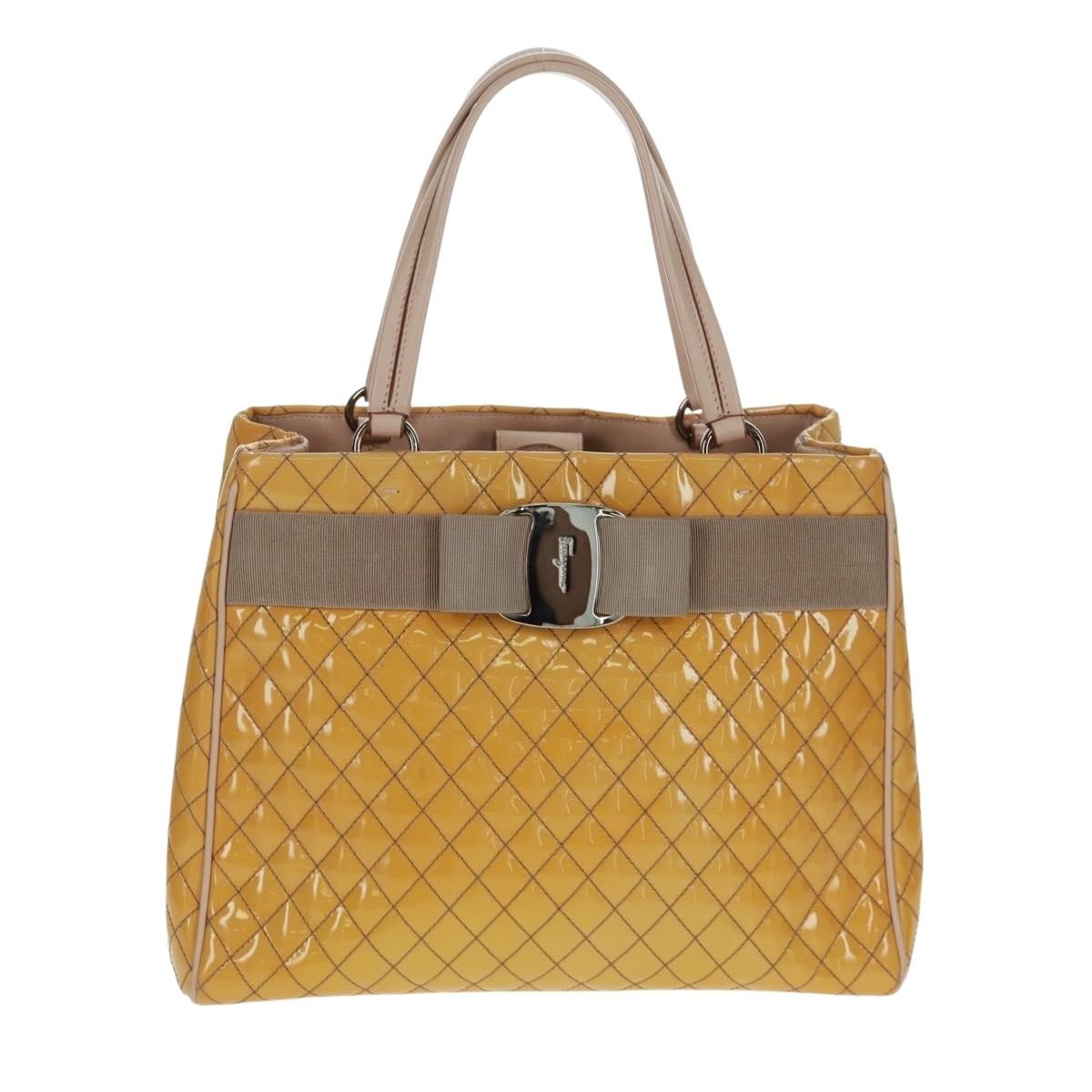 Salvatore Ferragamo Vala Handbag Patent Leather Yellow Patent_Leather Handbag (Authentic Pre-Loved)
