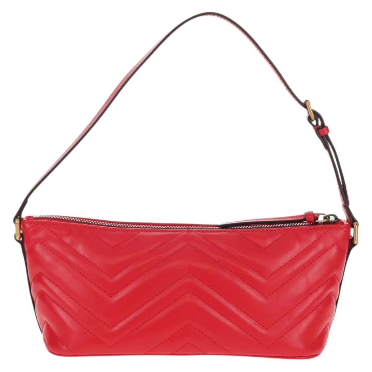 Gucci Gg Marmont Pochette Shoulder Bag Matelasse Leather Red Leather Clutche & Pouche Bag (Pre-Loved)