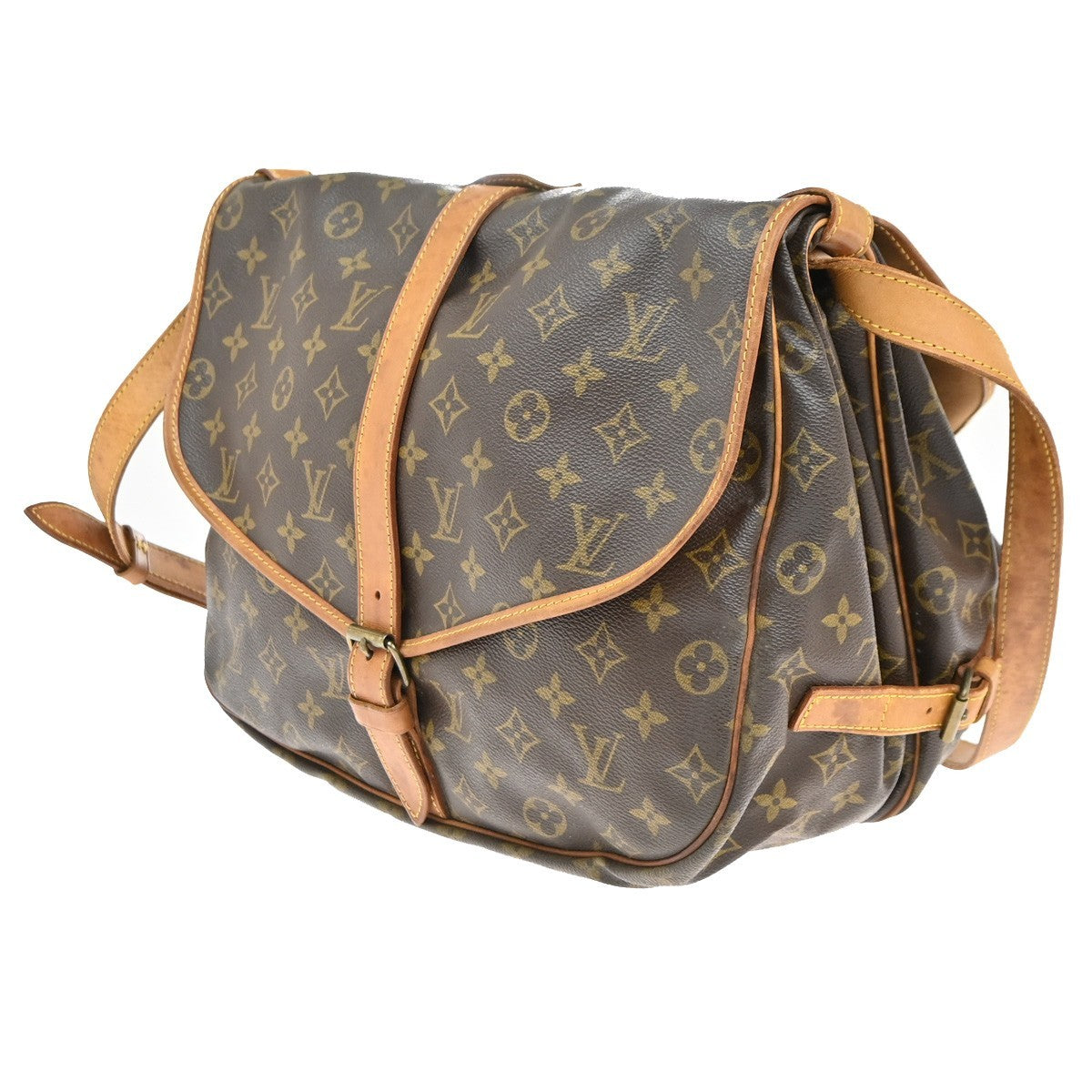 Louis Vuitton Saumur Handbag Monogram Canvas Brown Leather Shoulder Bag Bag (Authentic Pre-Loved)