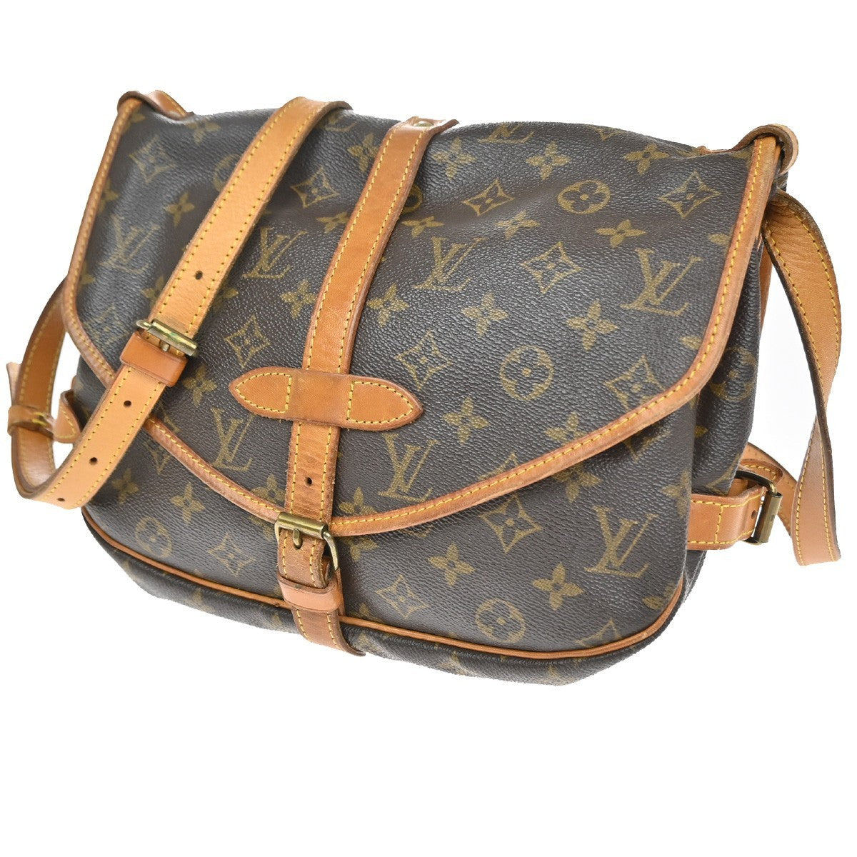 Louis Vuitton Saumur Handbag Monogram Canvas Brown Canvas Shoulder Bag Bag (Pre-Loved)