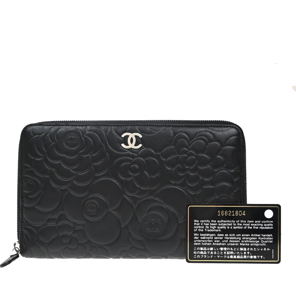 Chanel Camellia Zip Around Organizer Leather Black Leather Wallets Accessory (Authentic Pre-Loved)