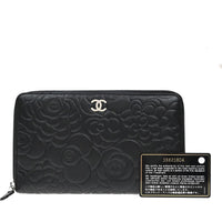 Chanel Camellia Zip Around Organizer Leather Black Leather Wallets Accessory (Authentic Pre-Loved)