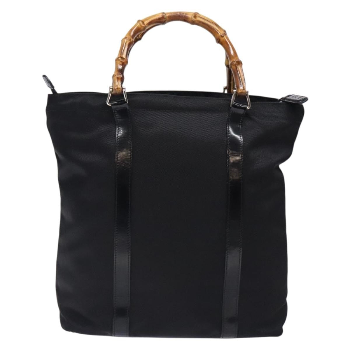 Gucci Vintage Bamboo Handle Tote Nylon Black Nylon Tote Bag Bag (Authentic Pre-Loved)