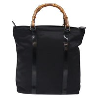 Gucci Vintage Bamboo Handle Tote Nylon Black Nylon Tote Bag Bag (Authentic Pre-Loved)