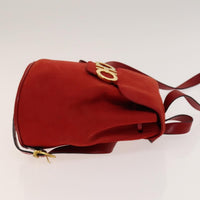 Salvatore Ferragamo Gancini Flap Drawstring Backpack Suede Red Suede Backpack Bag (Authentic Pre-Loved)