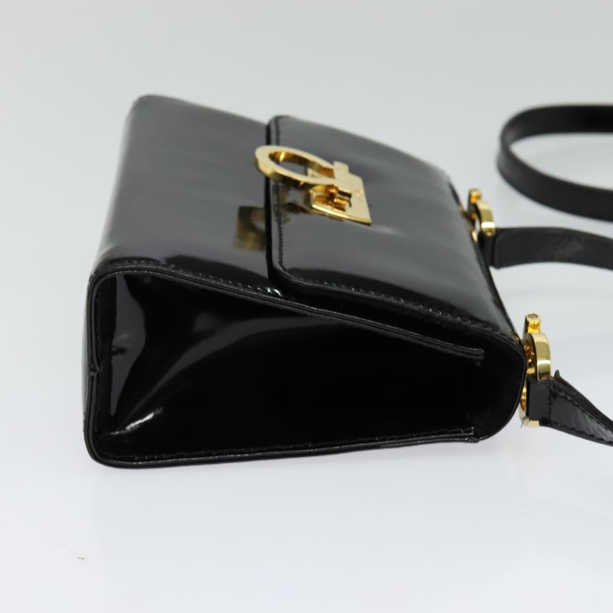 Salvatore Ferragamo Gancini Shoulder Bag Patent Leather Black Patent_Leather Shoulder Bag Bag (Authentic Pre-Loved)