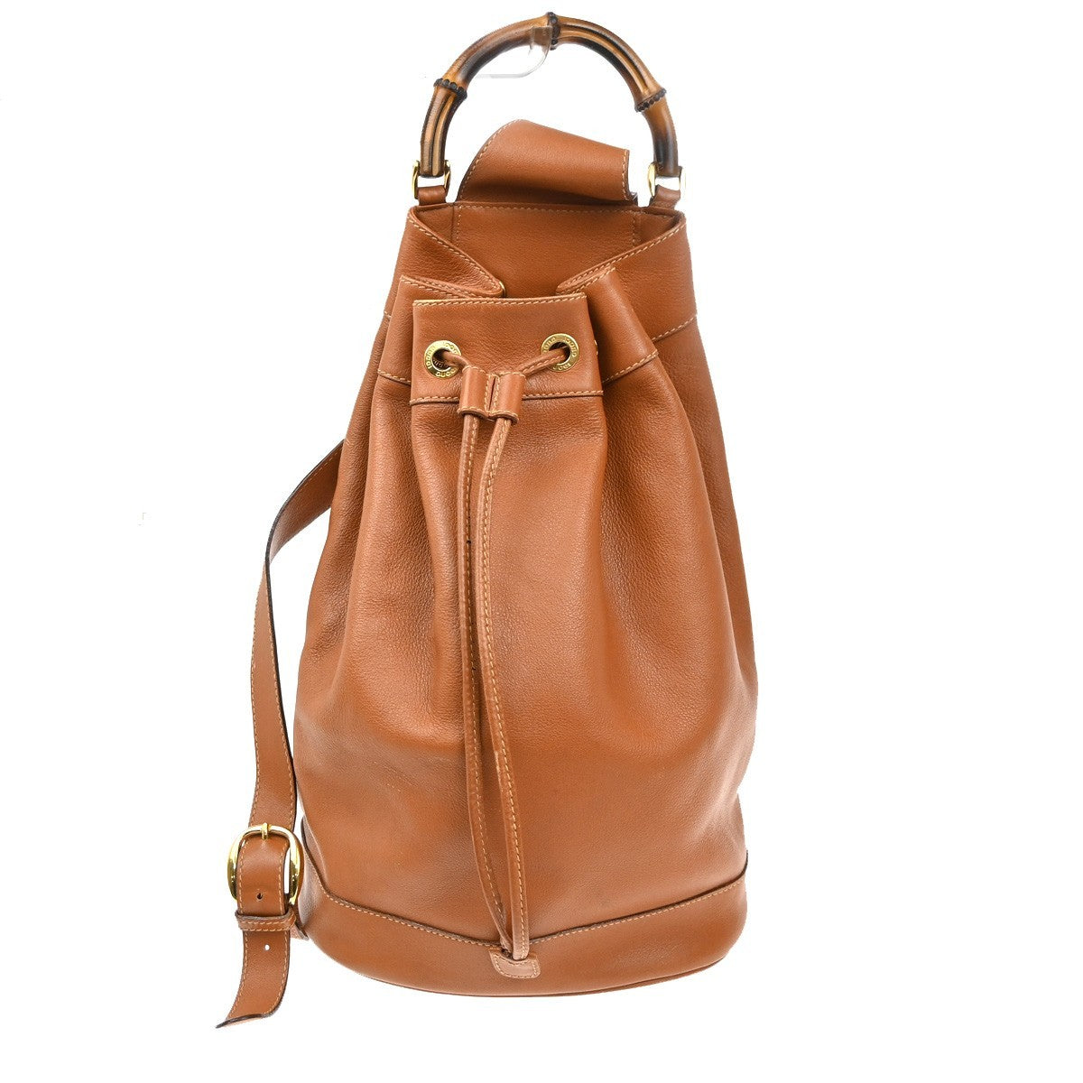 Gucci Vintage Bamboo Sling Backpack Leather Brown Leather Backpack Bag (Authentic Pre-Loved)