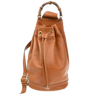 Gucci Vintage Bamboo Sling Backpack Leather Brown Leather Backpack Bag (Authentic Pre-Loved)