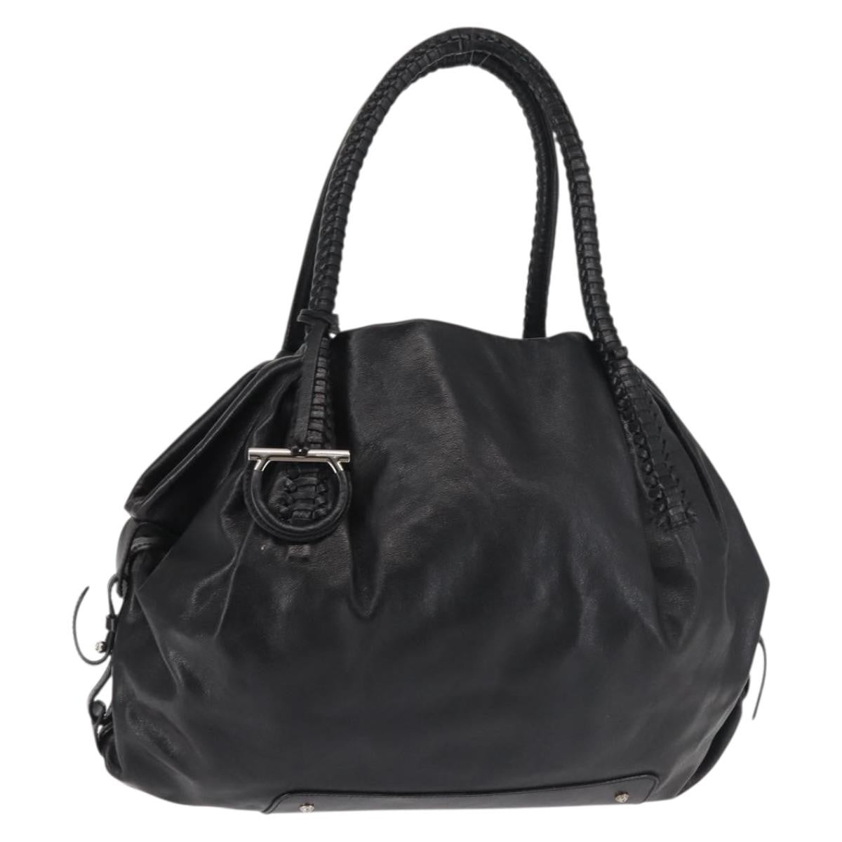 Salvatore Ferragamo Gancini Tote Leather Black Leather Tote Bag Bag (Authentic Pre-Loved)