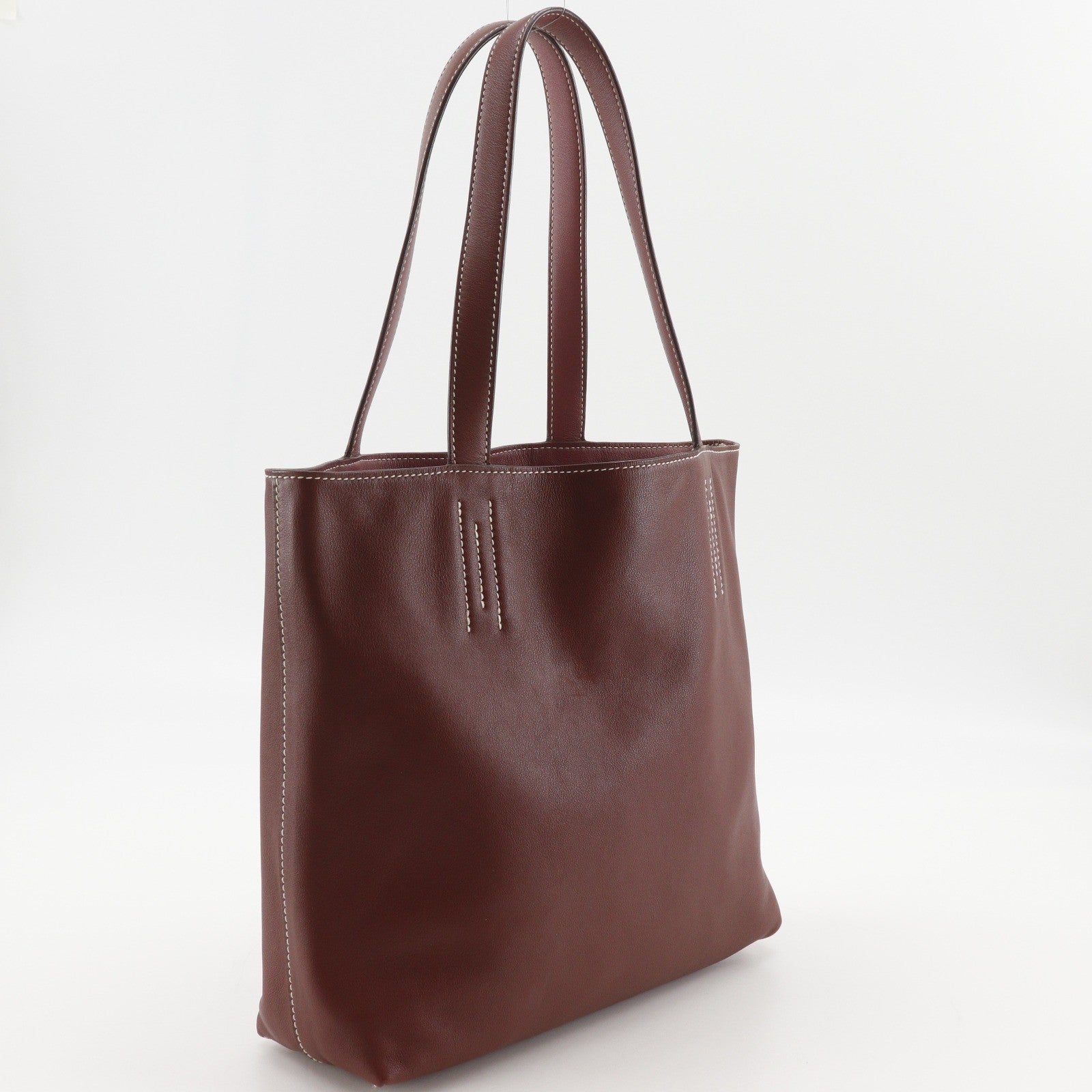 Hermes Hermes Double Sens Tote Veau Sikkim Burgundy Leather Tote Bag Bag (Pre-Loved)