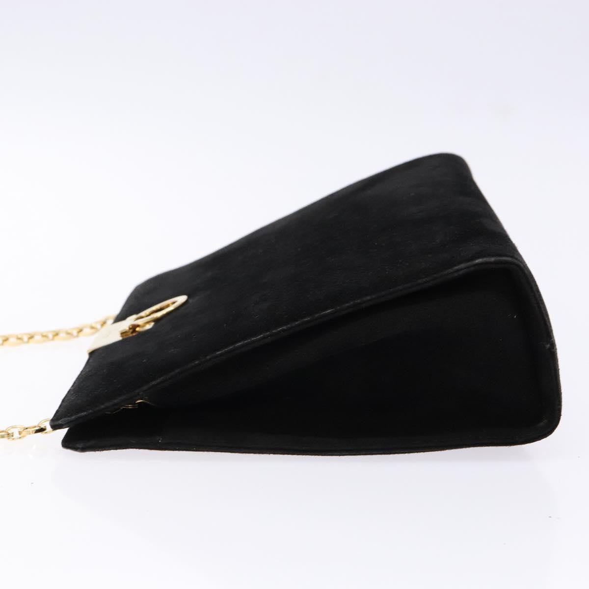 Salvatore Ferragamo Gancini Chain Shoulder Bag Suede Black Suede