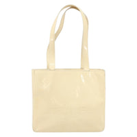 Chanel Vintage Embossed Logo Shoulder Bag Patent Beige Patent_Leather Tote Bag Bag (Pre-Loved)