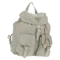 Prada Double Pocket Backpack Chain Shoulder Bag Re-Nylon Gray Nylon Backpack Bag (Authentic Pre-Loved)