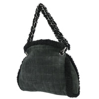 Chanel Vintage Embroidered Cc Chain Tote Quilted Suede And Shearling Black Suede Tote Bag Bag (Pre-Loved)