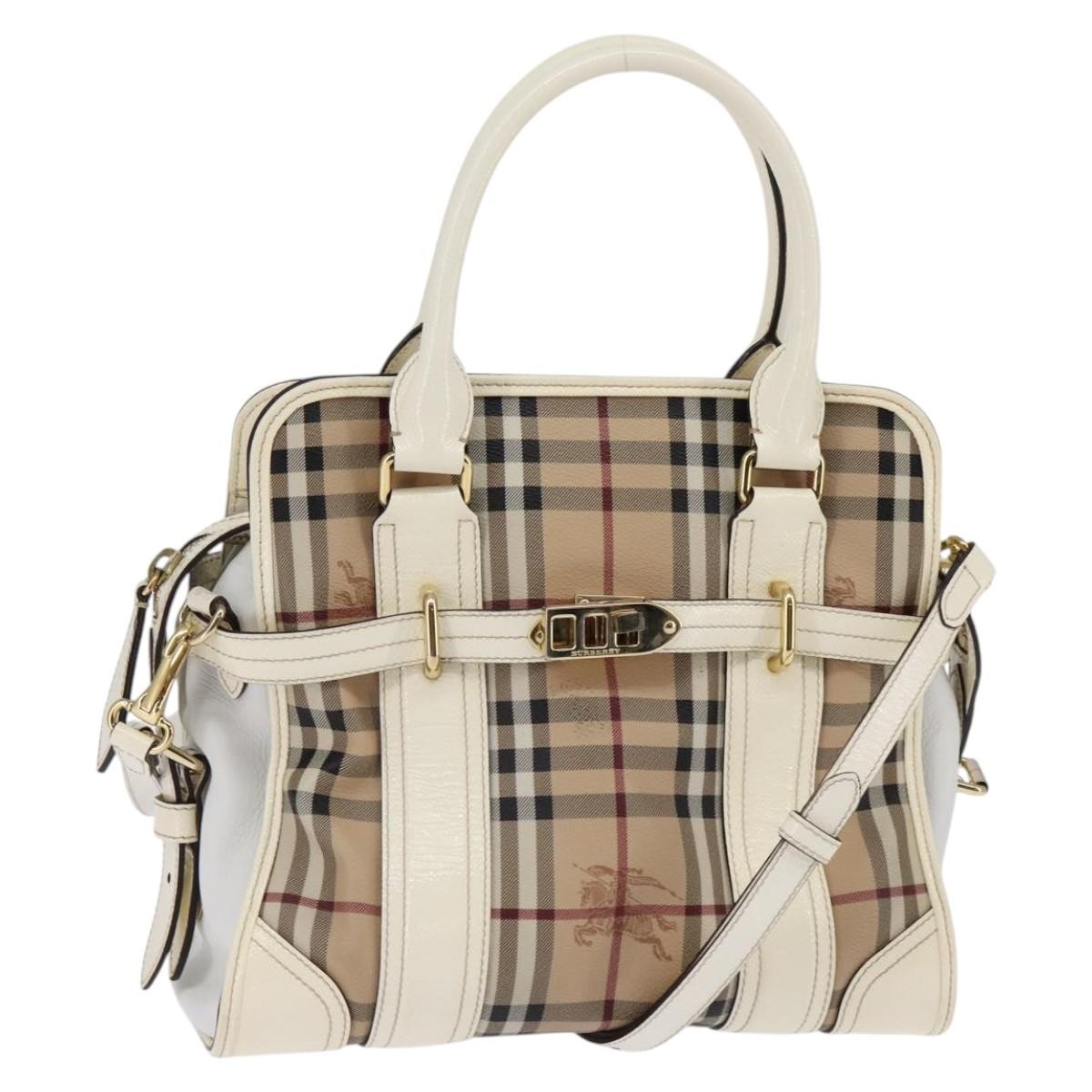 Burberry Minford Satchel Haymarket Coated Canvas Beige Canvas Tote Bag Bag (Authentic Pre-Loved)