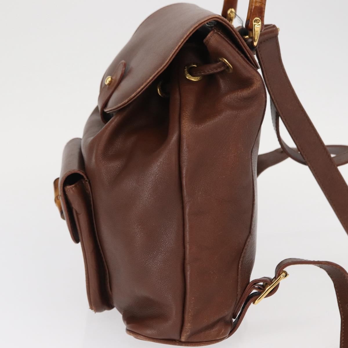 Gucci Vintage Bamboo Backpack Leather Brown Leather Backpack Bag (Authentic Pre-Loved)
