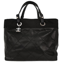 Chanel Biarritz Tote Quilted Coated Canvas Black Leather Tote Bag Bag (Authentic Pre-Loved)