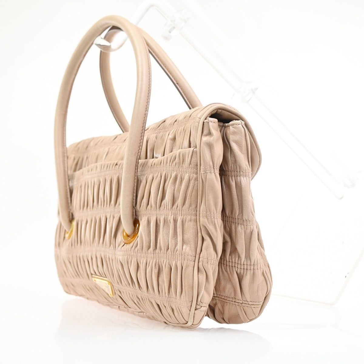Prada Turnlock Shoulder Bag Nappa Gaufre Beige Leather Shoulder Bag Bag (Authentic Pre-Loved)