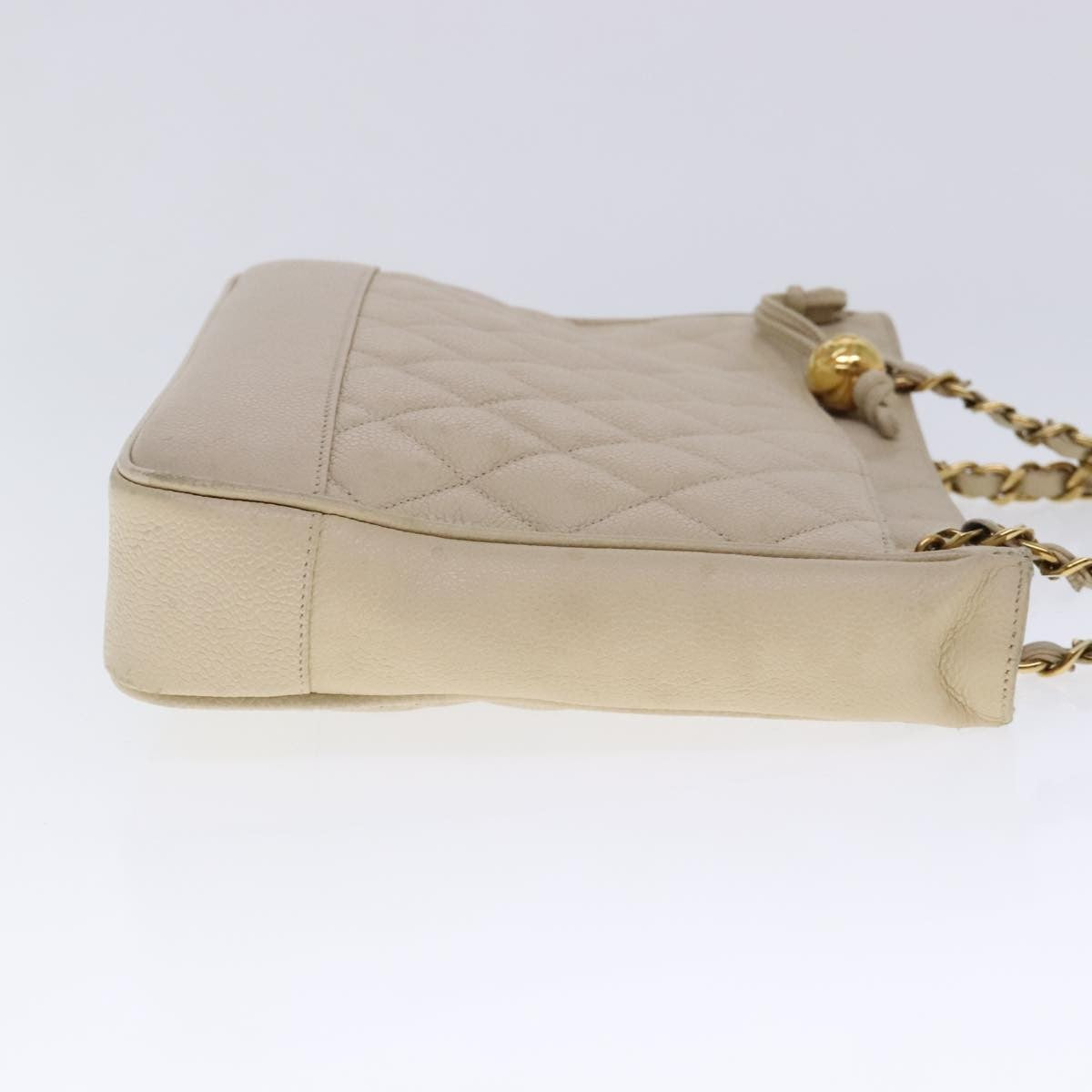 Chanel Vintage Slit Pocket Shoulder Bag Quilted Caviar Beige Leather Shoulder Bag Bag (Authentic Pre-Loved)