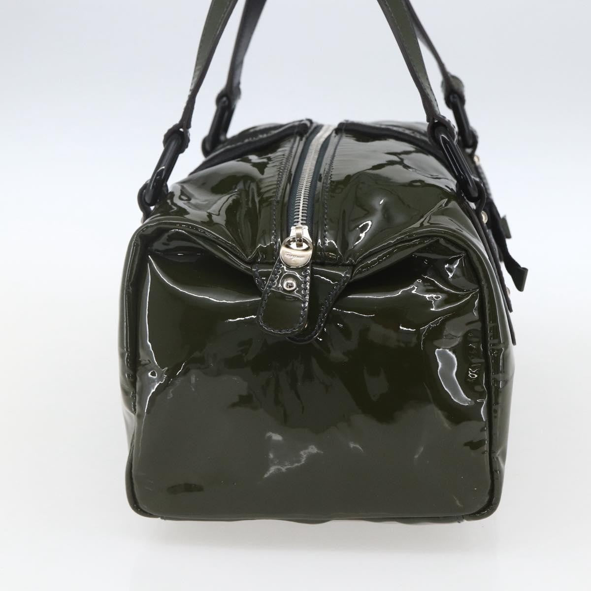 Salvatore Ferragamo Vintage Handbag Patent Leather Khaki Patent_Leather Handbag (Authentic Pre-Loved)