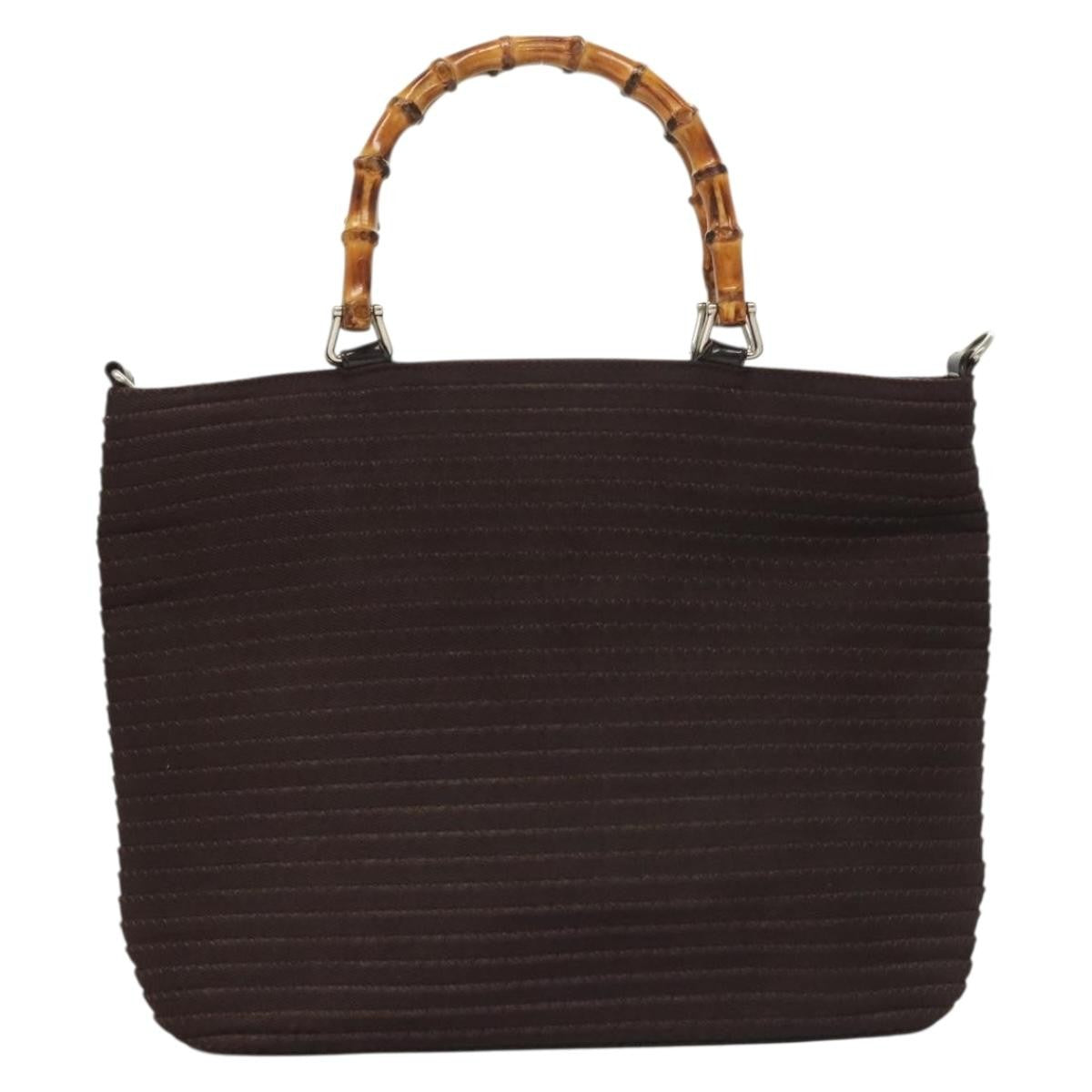 Gucci Vintage Bamboo Handle Tote Nylon Brown Synthetic Bag (Authentic Pre-Loved)