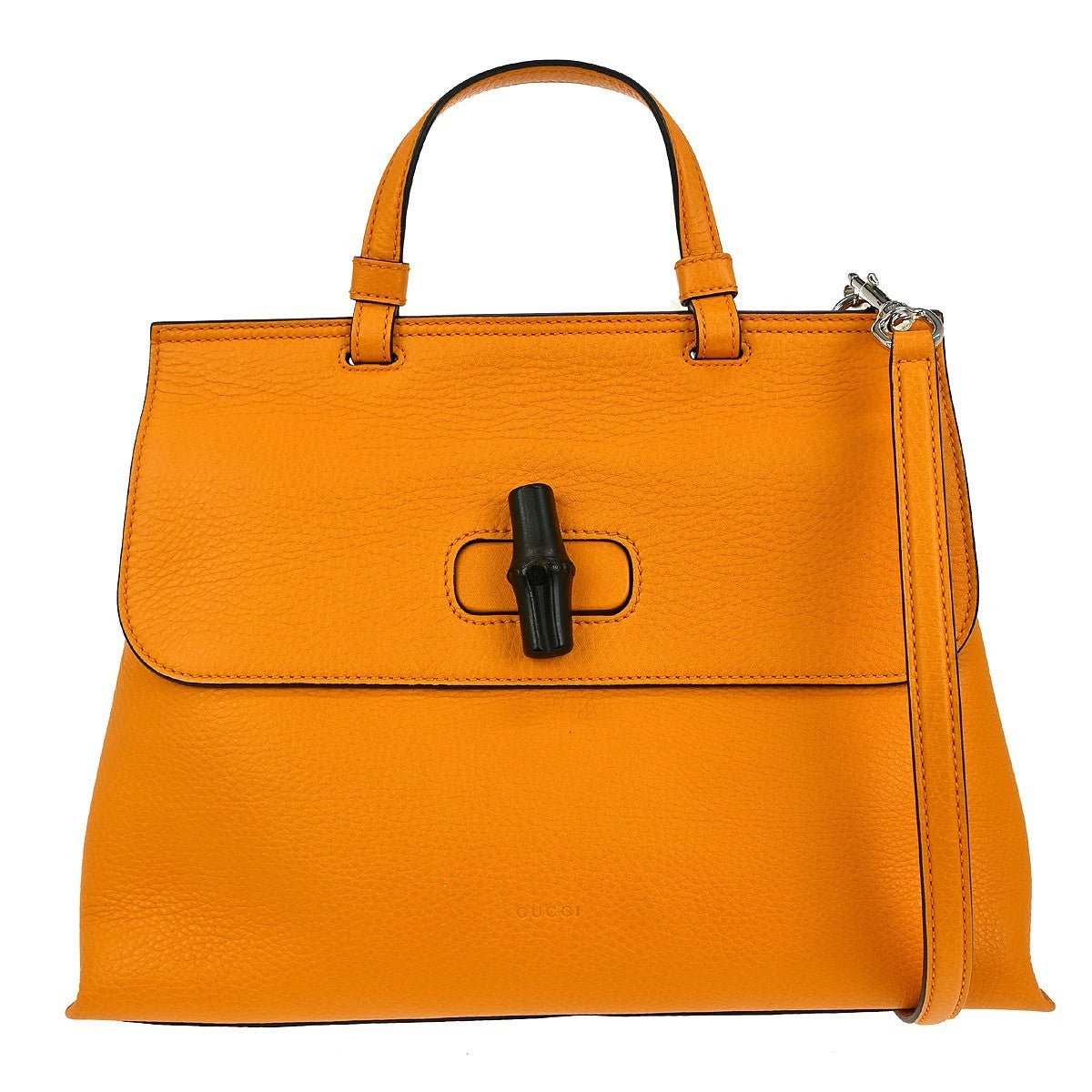 Gucci 2-Way Bamboo Handle Shoulder Bag Python Orange Leather Handbag (Authentic Pre-Loved)