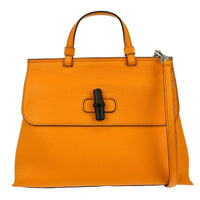 Gucci 2-Way Bamboo Handle Shoulder Bag Python Orange Leather Handbag (Authentic Pre-Loved)