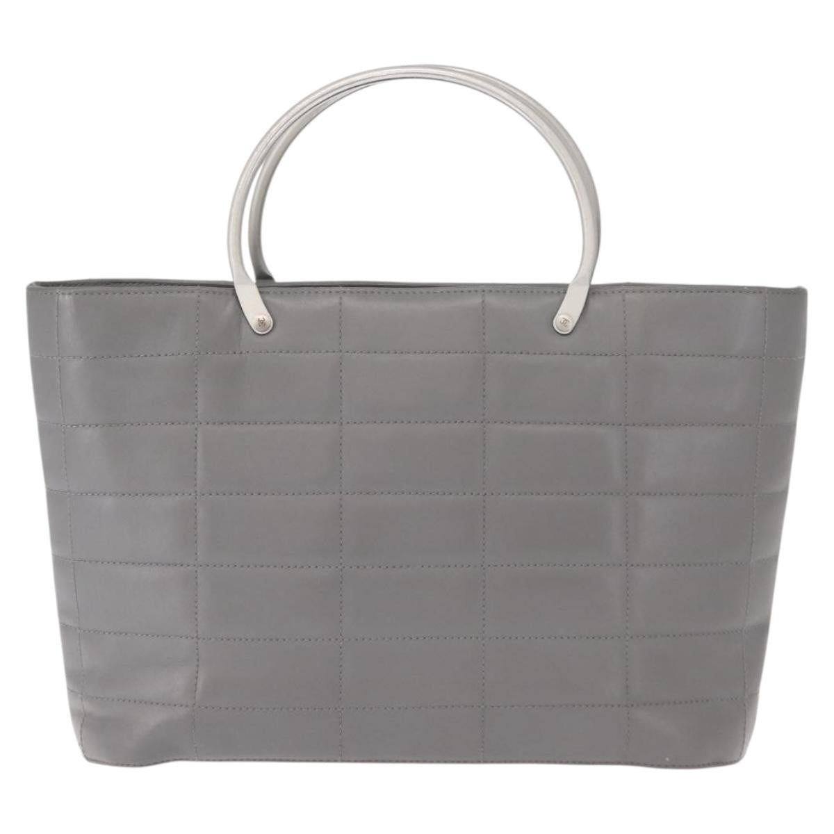 Chanel Vintage Chocolate Bar Metal Ring Tote Quilted Lambskin Gray Leather Tote Bag Bag (Authentic Pre-Loved)