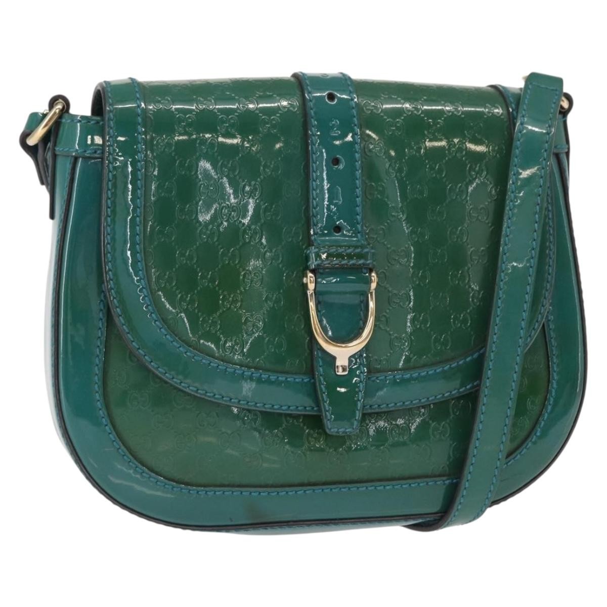 Gucci Gucci Vintage Flap Shoulder Bag Patent Leather Turquoise Patent_Leather Shoulder Bag Bag (Pre-Loved)