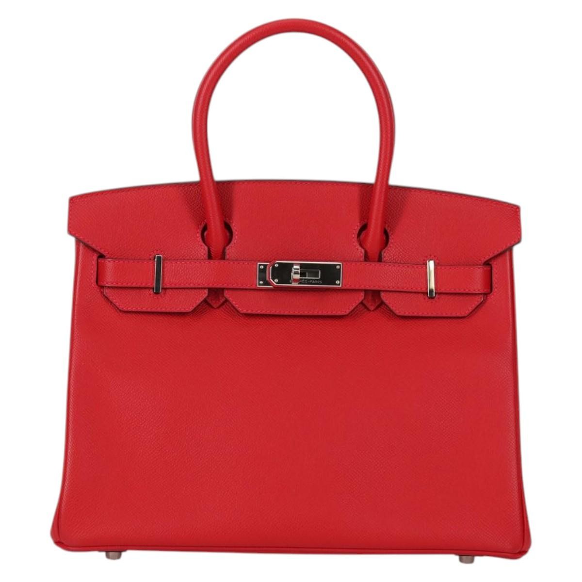 Hermes Birkin Handbag Red Epsom With Palladium Hardware Red Leather Handbag (Authentic Pre-Loved)