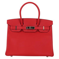 Hermes Birkin Handbag Red Epsom With Palladium Hardware Red Leather Handbag (Authentic Pre-Loved)