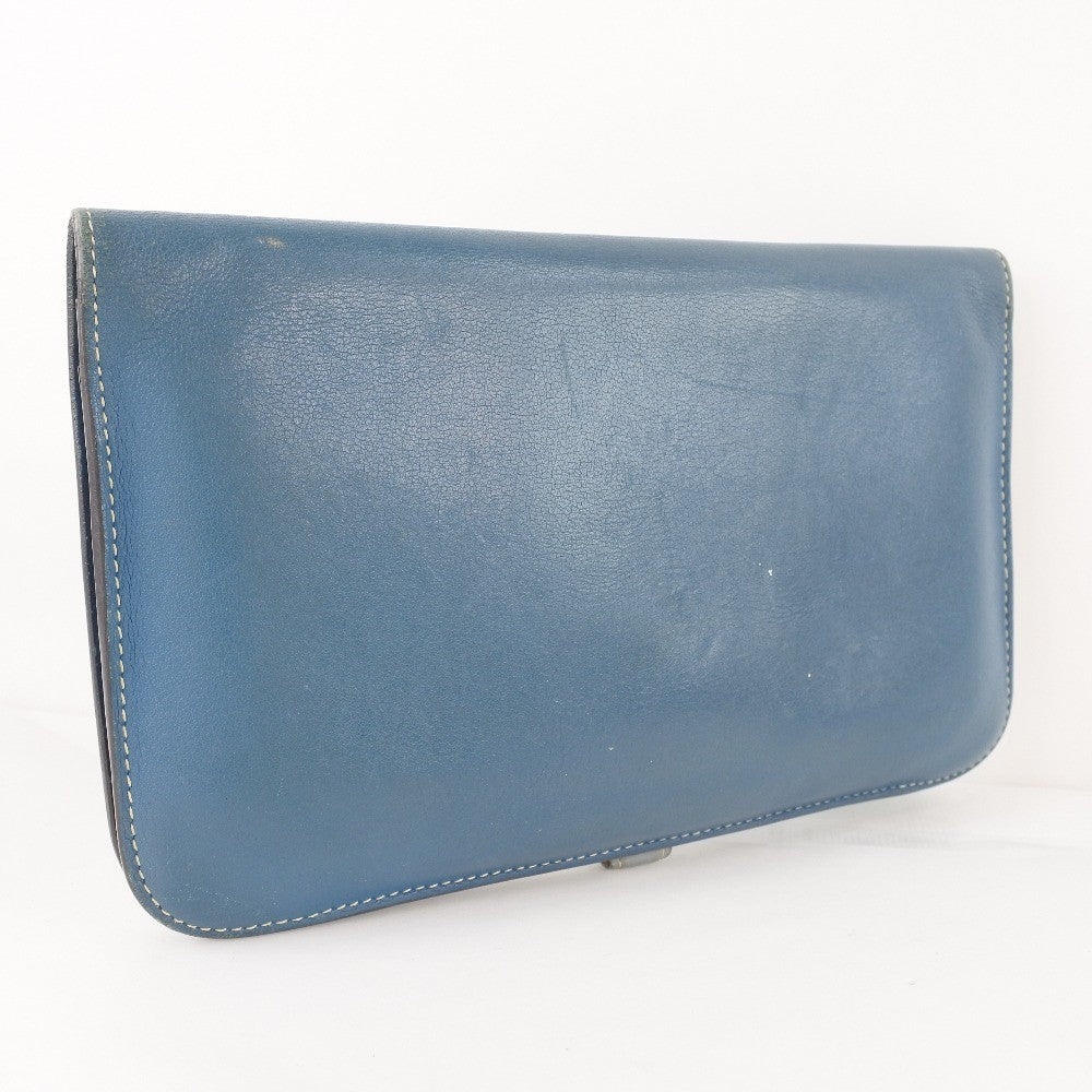 Hermes Dogon Duo Combined Wallet Leather Blue Calfskin Wallets Accessory (Authentic Pre-Loved)