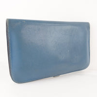 Hermes Dogon Duo Combined Wallet Leather Blue Calfskin Wallets Accessory (Authentic Pre-Loved)