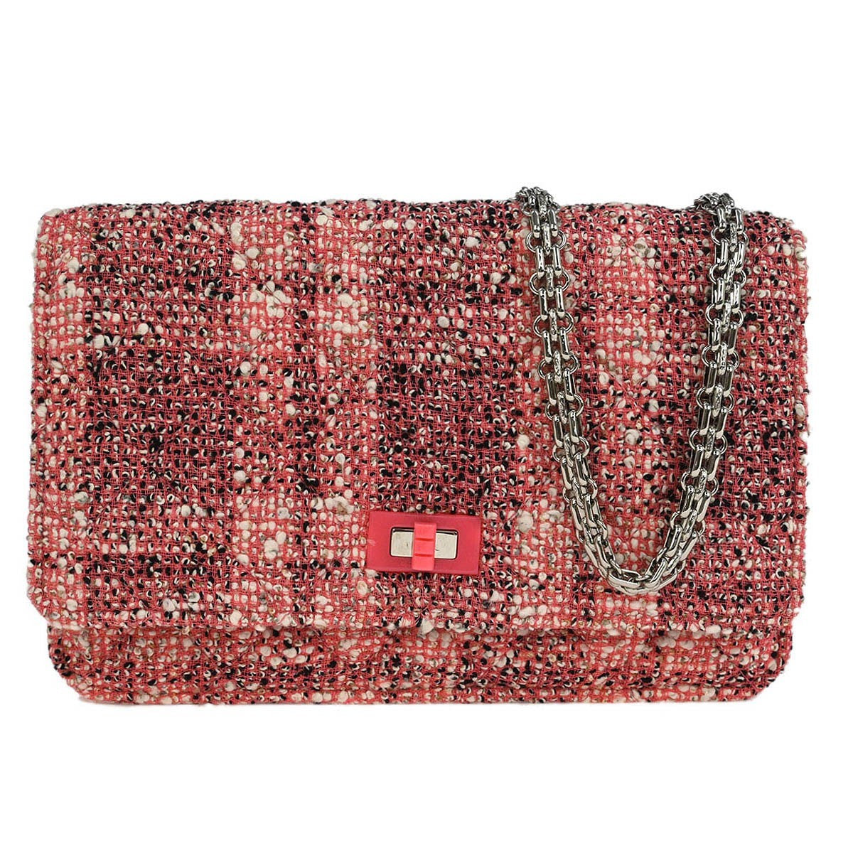 Chanel Reissue 2.55 Flap Bag Quilted Tweed With Resin Detail Pink Tweed Clutche & Pouche Bag (Authentic Pre-Loved)