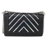 Chanel Boy Flap Bag Chevron Lambskin With Holographic Pvc Black Leather Shoulder Bag Bag (Authentic Pre-Loved)