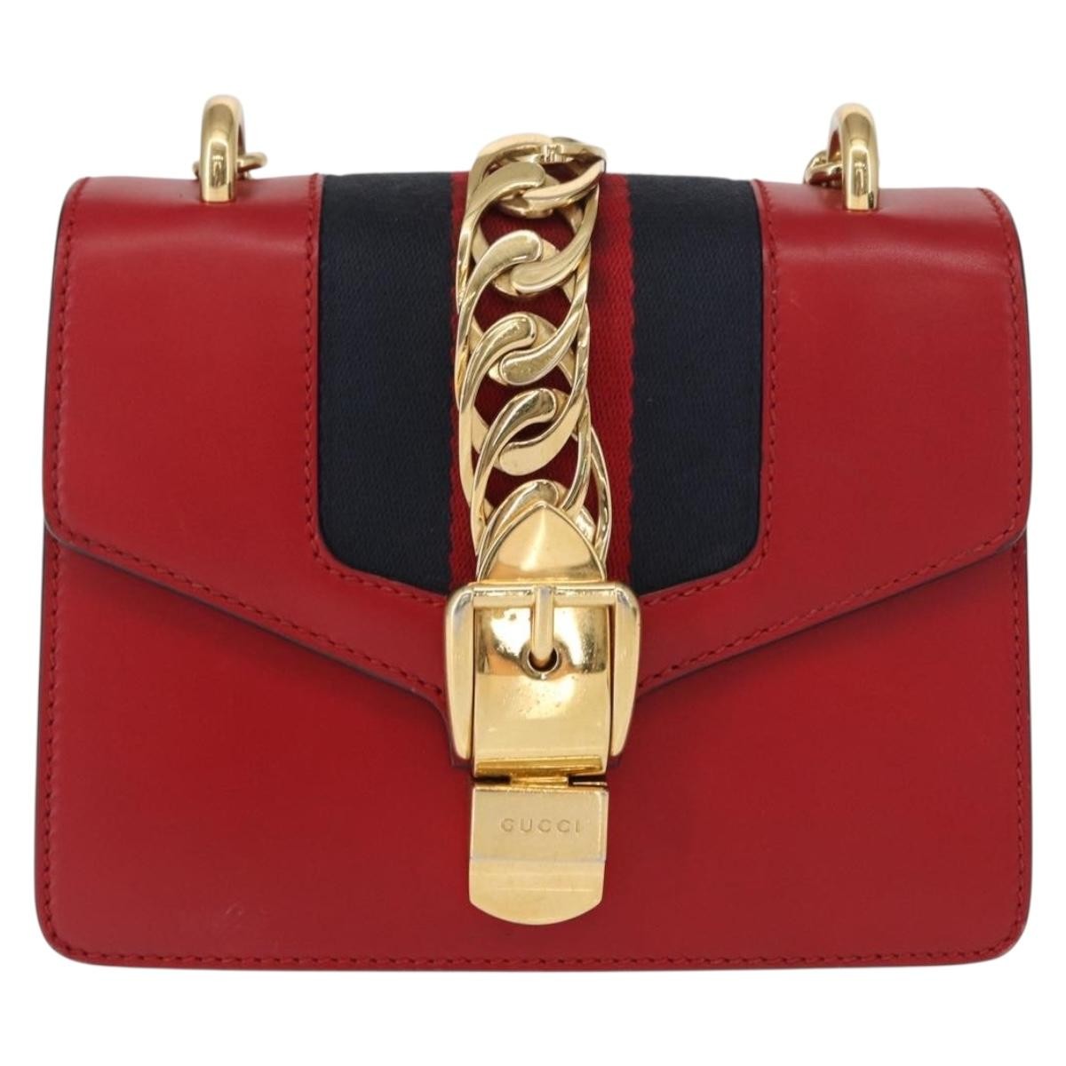Gucci Sylvie Chain Shoulder Bag Leather Red Leather Shoulder Bag Bag (Pre-Loved)